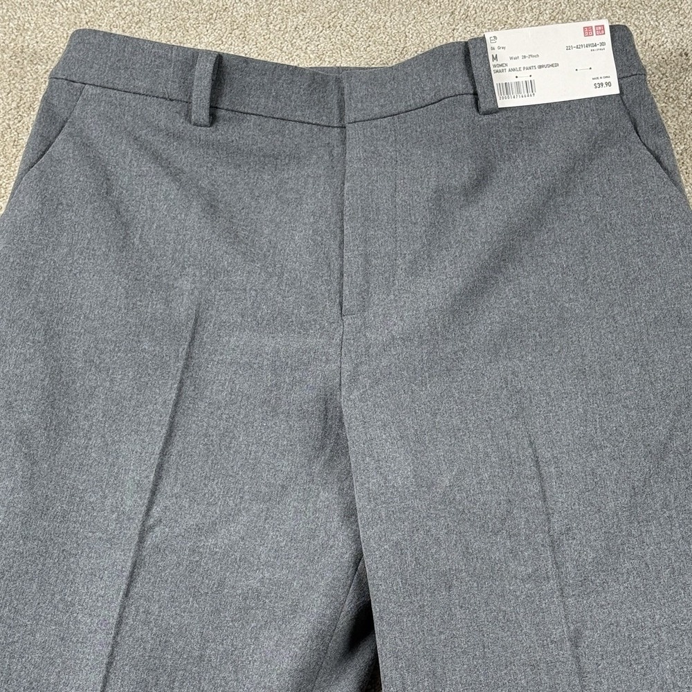 Uniqlo Smart Ankle Pants Womens Medium Gray 2 Way Stretch Relaxed Tapered New - Picture 2 of 8
